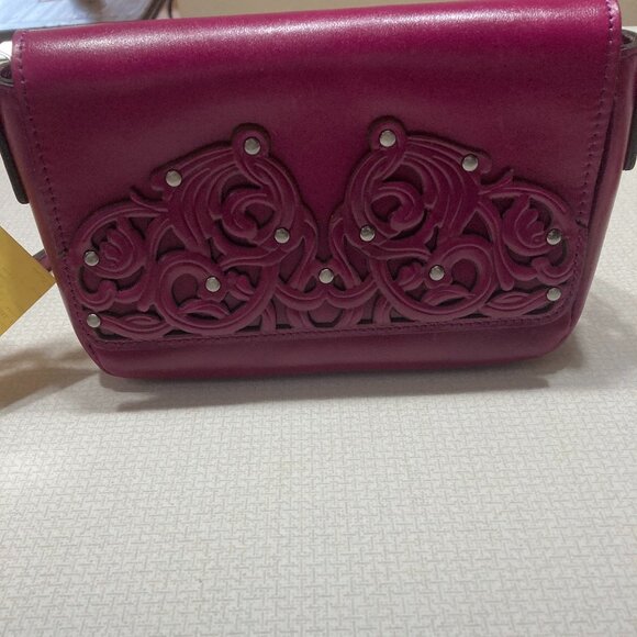 NWT Very Pretty Patricia Nash Tooled and Studded Dark Purple Crossbody - Picture 3 of 12